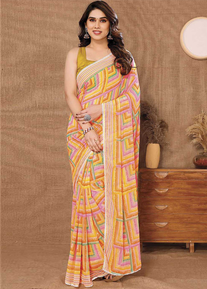 Yellow Georgette Saree With Blouse Piece - Indian Silk House Agencies