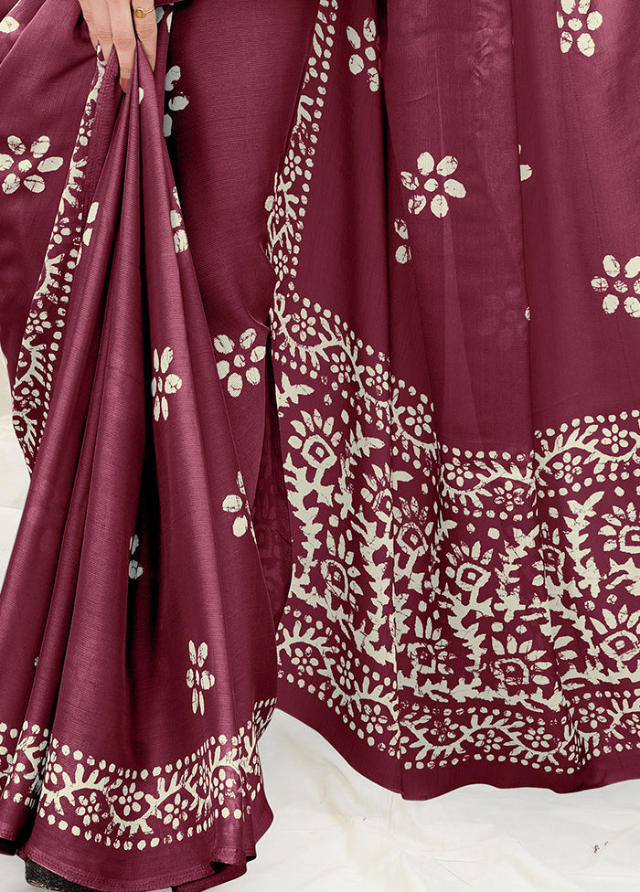 Wine Chiffon Silk Saree With Blouse Piece - Indian Silk House Agencies