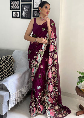 Wine Georgette Saree With Blouse Piece - Indian Silk House Agencies