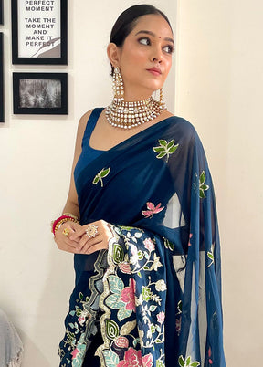 Blue Georgette Saree With Blouse Piece - Indian Silk House Agencies