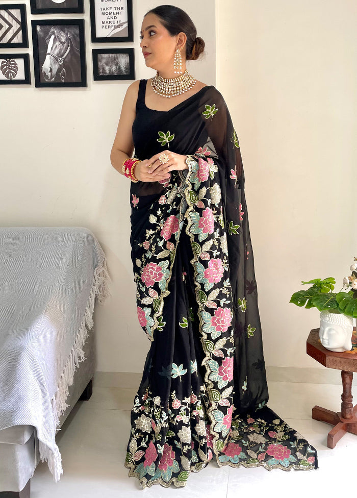 Black Georgette Saree With Blouse Piece - Indian Silk House Agencies