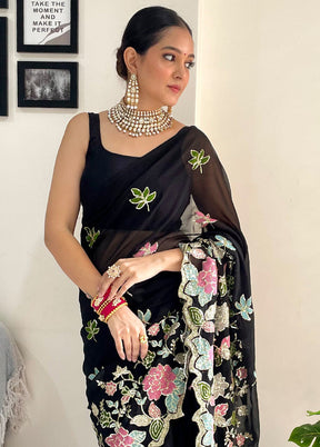 Black Georgette Saree With Blouse Piece - Indian Silk House Agencies