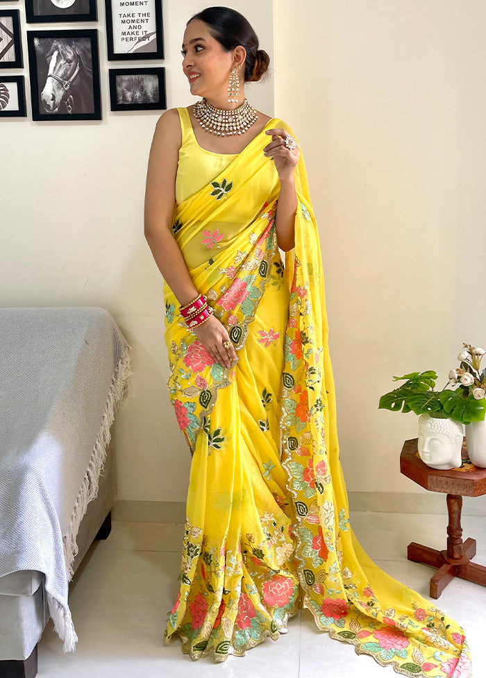 Yellow Georgette Saree With Blouse Piece - Indian Silk House Agencies