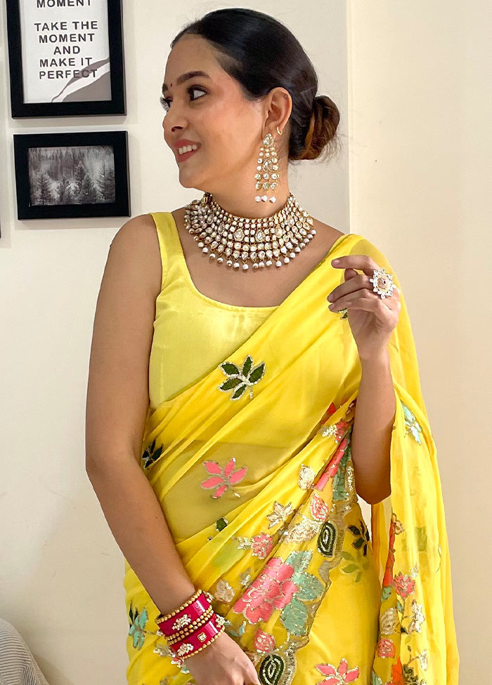 Yellow Georgette Saree With Blouse Piece - Indian Silk House Agencies