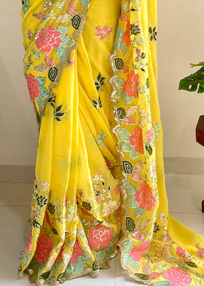 Yellow Georgette Saree With Blouse Piece - Indian Silk House Agencies