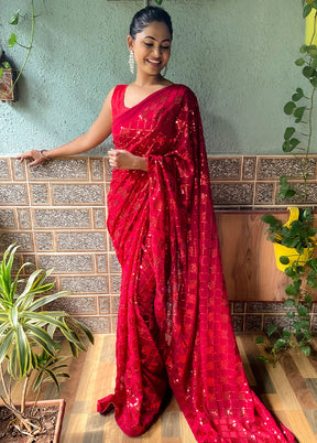 Red Georgette Saree With Blouse Piece - Indian Silk House Agencies