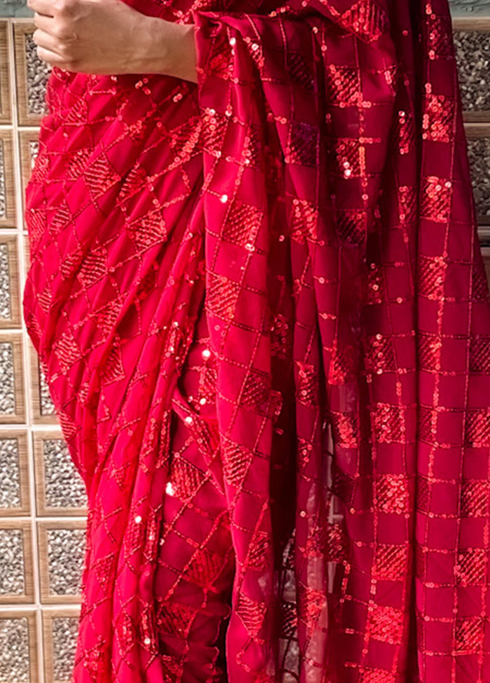 Red Georgette Saree With Blouse Piece - Indian Silk House Agencies