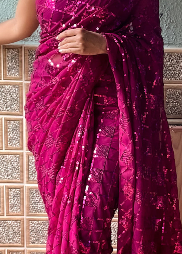 Wine Georgette Saree With Blouse Piece - Indian Silk House Agencies