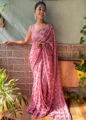 Pink Georgette Saree With Blouse Piece - Indian Silk House Agencies