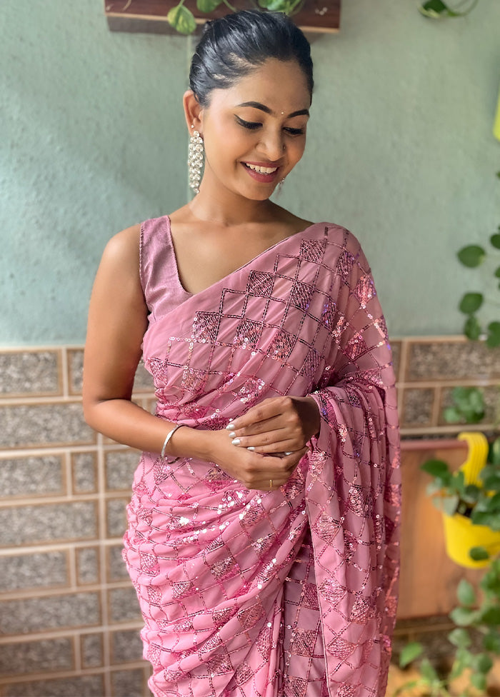 Pink Georgette Saree With Blouse Piece - Indian Silk House Agencies