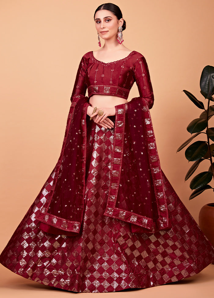 3 Pc Red Silk Semi Stitched Lehenga Set - Indian Silk House Agencies