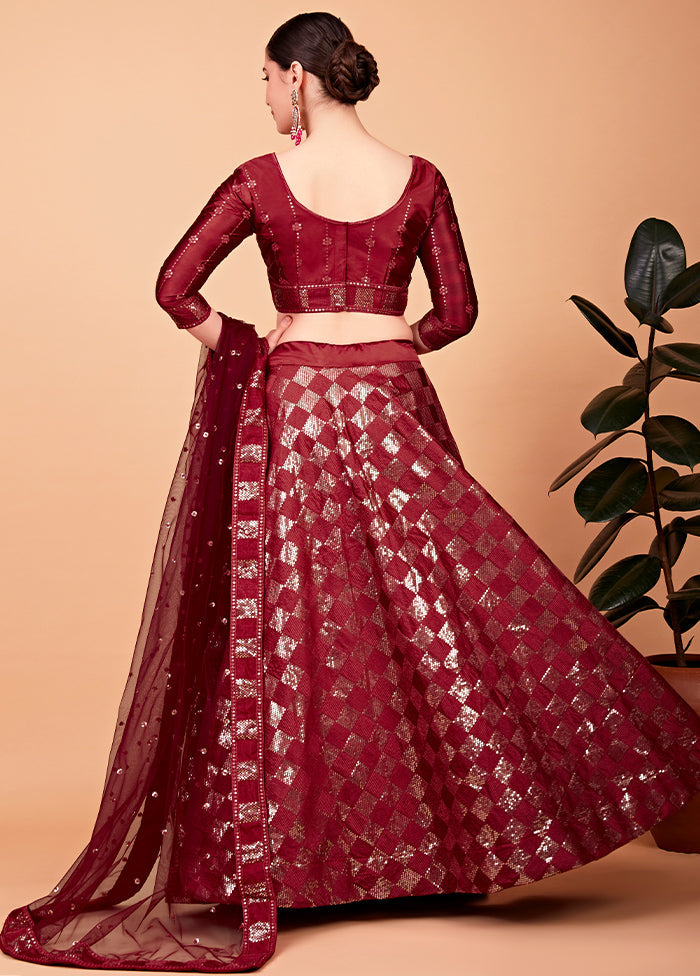 3 Pc Red Silk Semi Stitched Lehenga Set - Indian Silk House Agencies