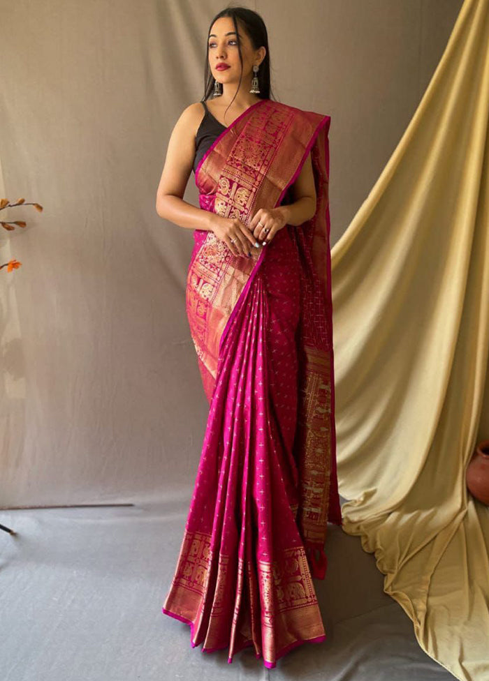 Pink Dupion Silk Saree With Blouse Piece - Indian Silk House Agencies