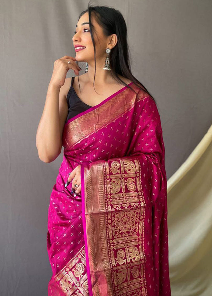 Pink Dupion Silk Saree With Blouse Piece - Indian Silk House Agencies