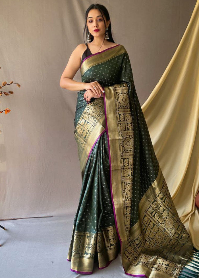 Green Dupion Silk Saree With Blouse Piece - Indian Silk House Agencies