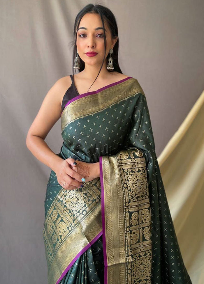 Green Dupion Silk Saree With Blouse Piece - Indian Silk House Agencies