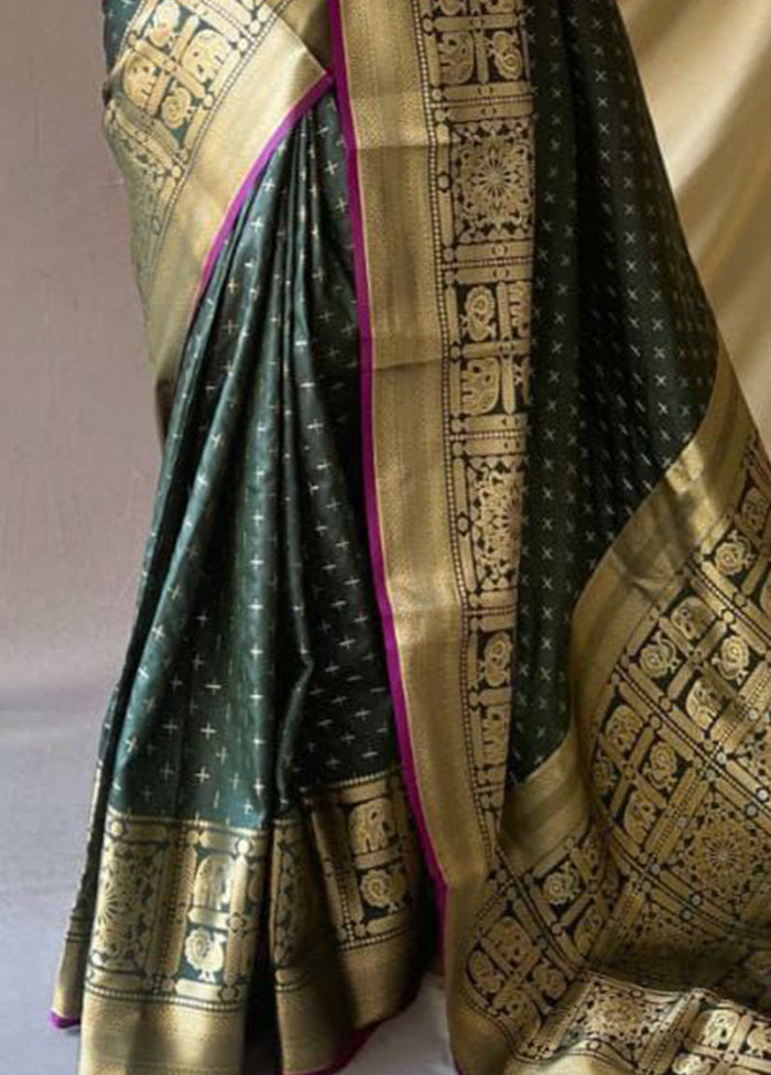 Green Dupion Silk Saree With Blouse Piece - Indian Silk House Agencies