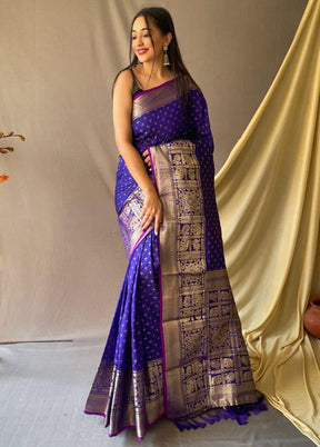 Blue Dupion Silk Saree With Blouse Piece - Indian Silk House Agencies