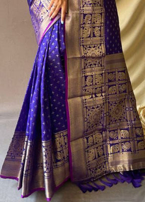 Blue Dupion Silk Saree With Blouse Piece - Indian Silk House Agencies