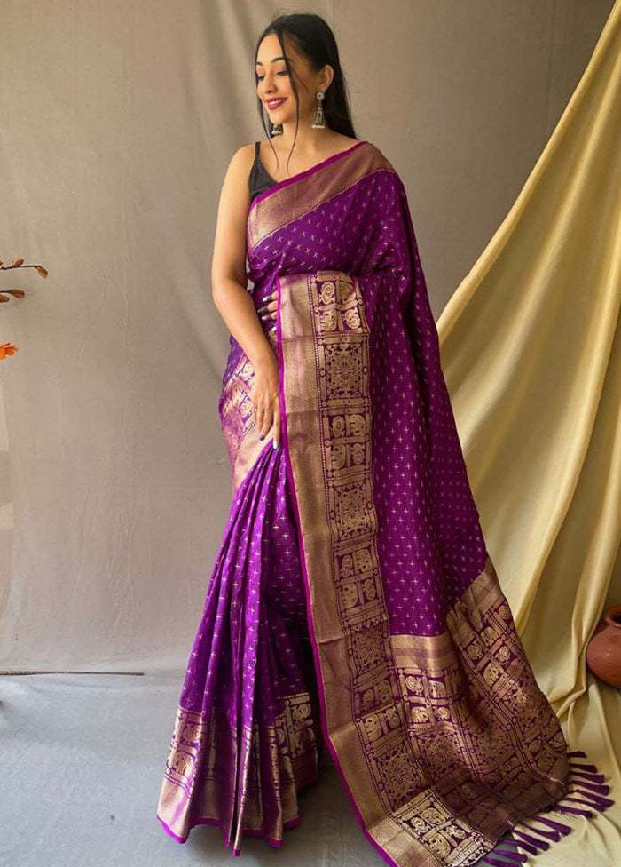 Purple Dupion Silk Saree With Blouse Piece - Indian Silk House Agencies