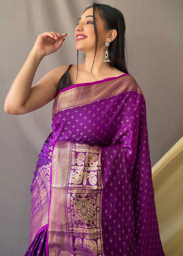 Purple Dupion Silk Saree With Blouse Piece - Indian Silk House Agencies