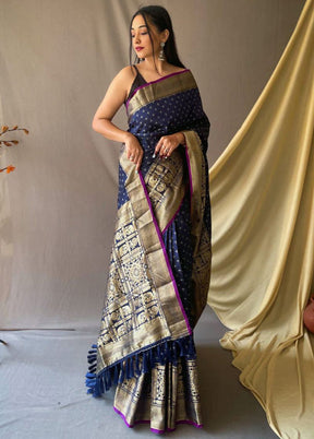 Blue Dupion Silk Saree With Blouse Piece - Indian Silk House Agencies