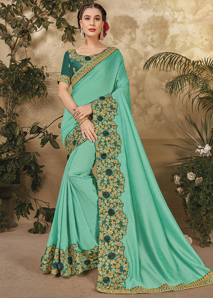 Sea Green Silk Saree With Blouse Piece - Indian Silk House Agencies