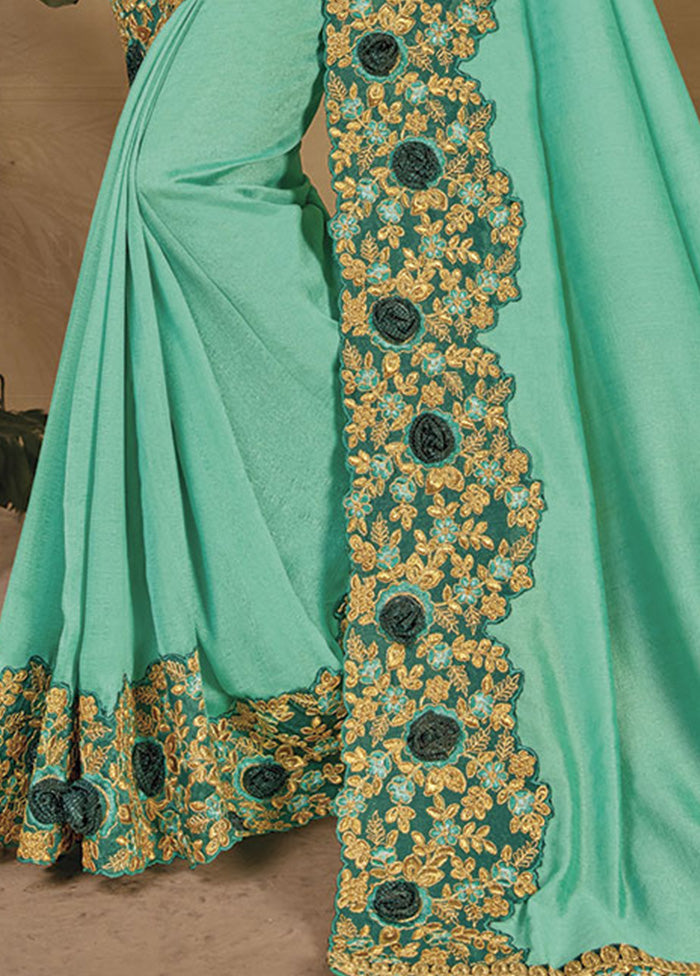 Sea Green Silk Saree With Blouse Piece - Indian Silk House Agencies