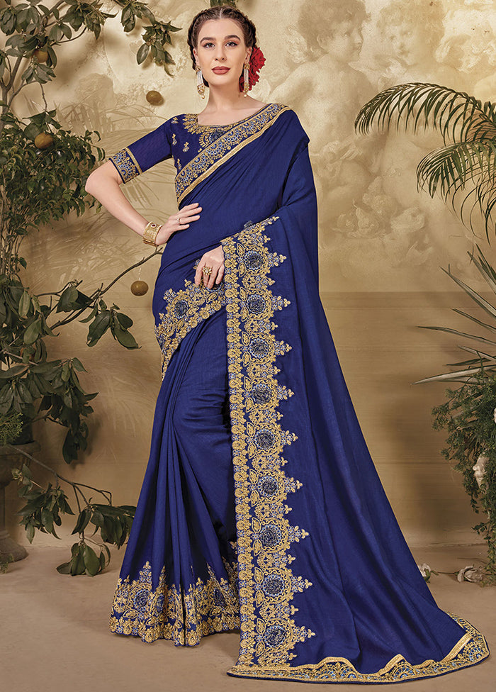 Blue Silk Saree With Blouse Piece - Indian Silk House Agencies