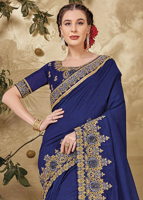 Blue Silk Saree With Blouse Piece - Indian Silk House Agencies