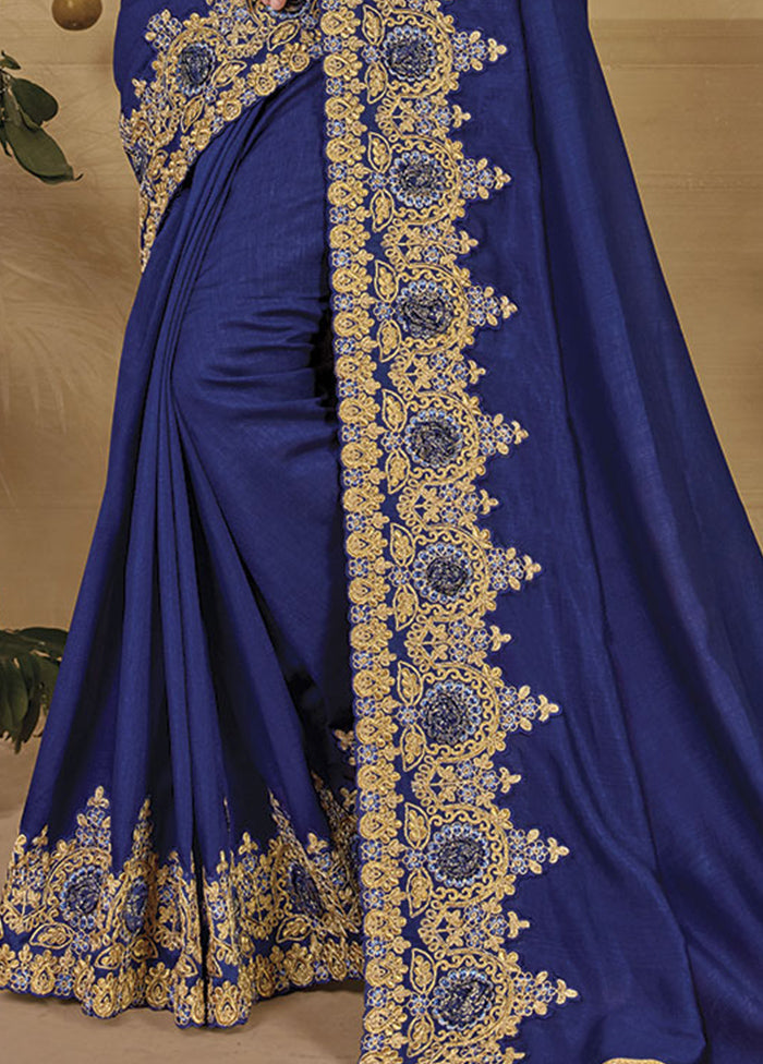 Blue Silk Saree With Blouse Piece - Indian Silk House Agencies