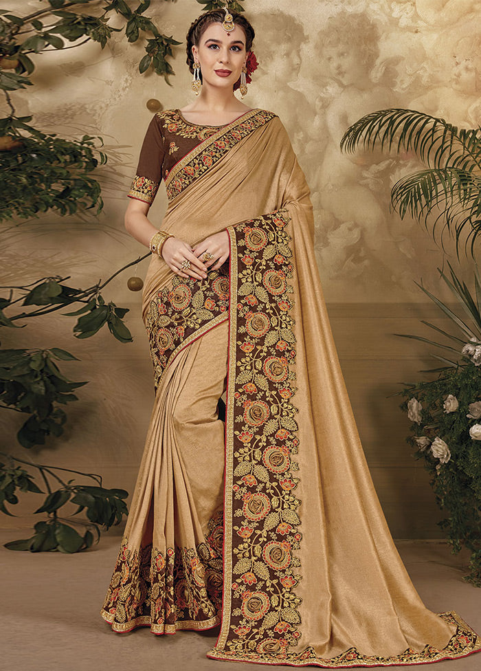 Beige Silk Saree With Blouse Piece - Indian Silk House Agencies