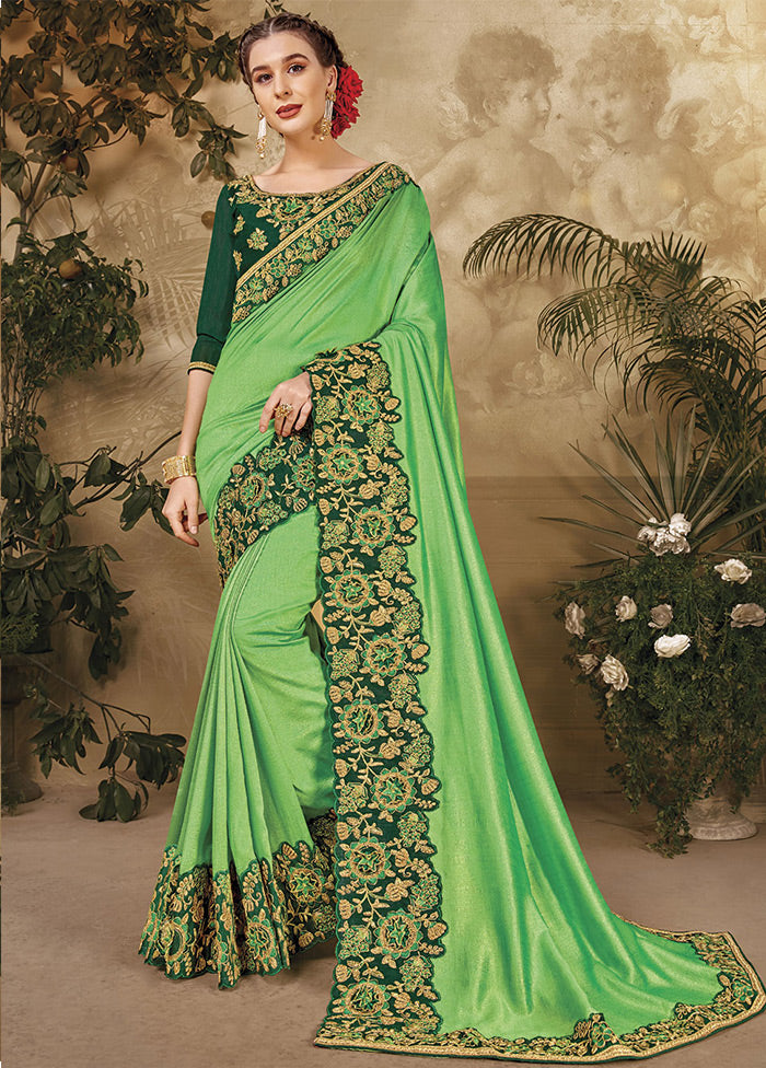 Green Silk Saree With Blouse Piece - Indian Silk House Agencies