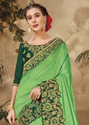 Green Silk Saree With Blouse Piece - Indian Silk House Agencies