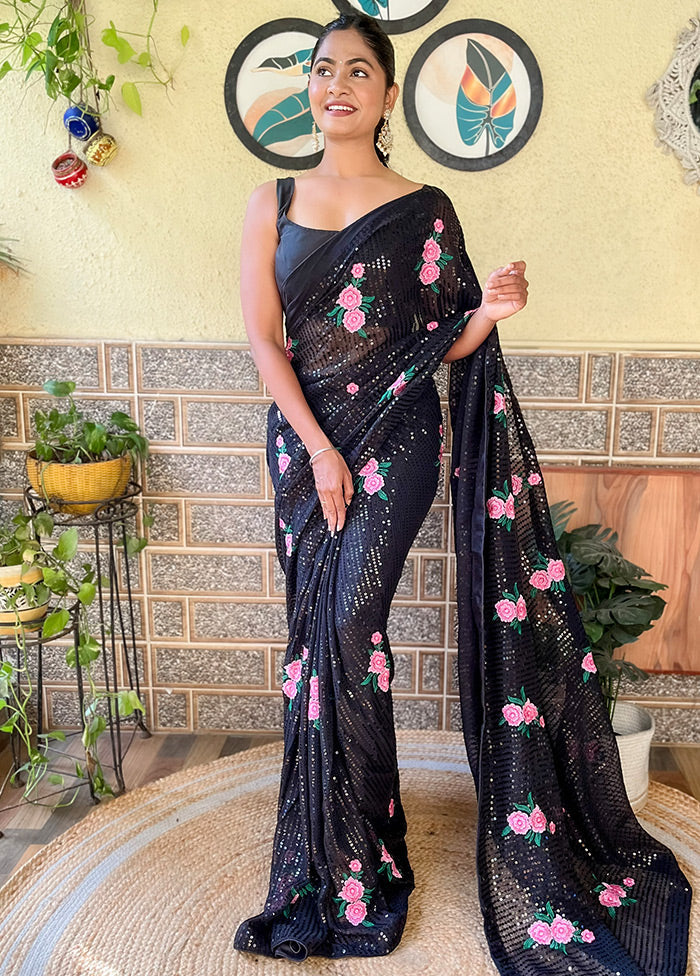 Black Georgette Saree With Blouse Piece - Indian Silk House Agencies