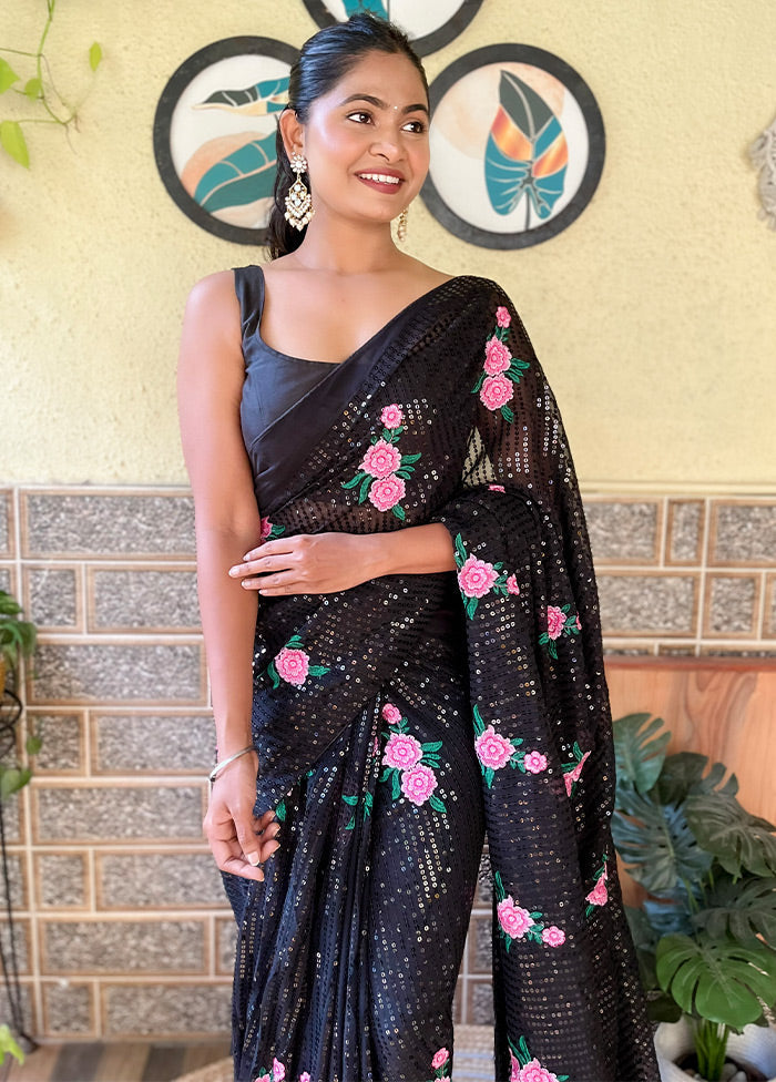 Black Georgette Saree With Blouse Piece - Indian Silk House Agencies