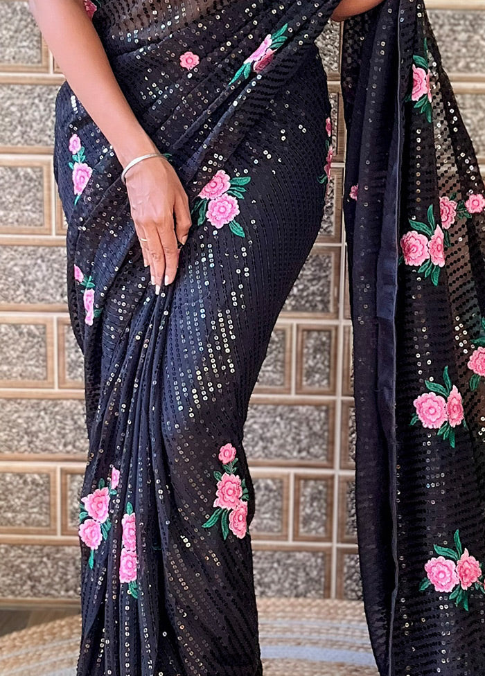 Black Georgette Saree With Blouse Piece - Indian Silk House Agencies