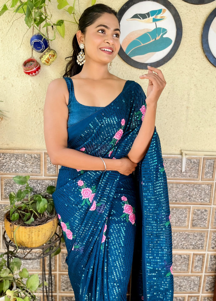 Rama Georgette Saree With Blouse Piece - Indian Silk House Agencies