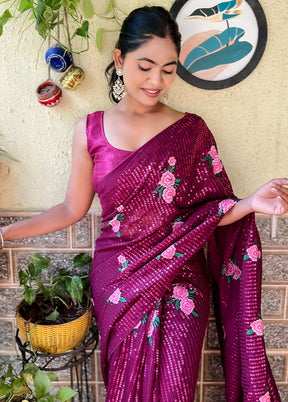 Wine Georgette Saree With Blouse Piece - Indian Silk House Agencies