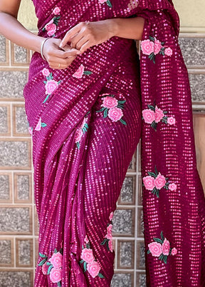 Wine Georgette Saree With Blouse Piece - Indian Silk House Agencies