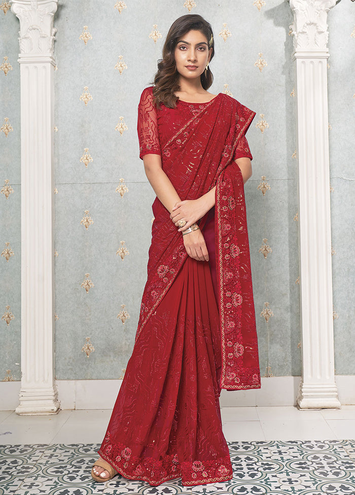 Red Georgette Saree With Blouse Piece - Indian Silk House Agencies