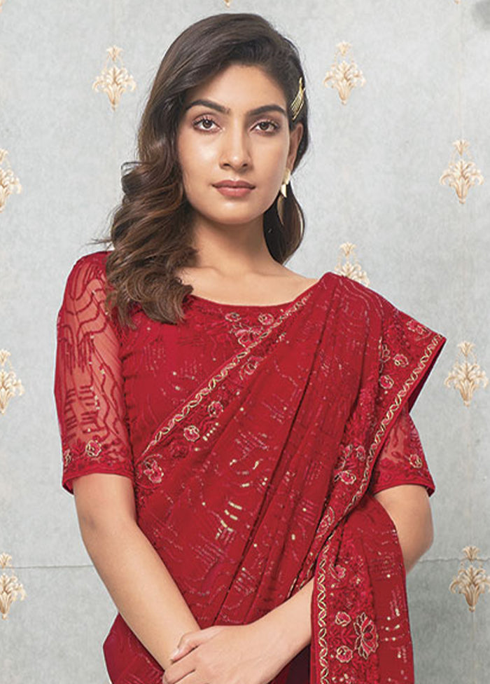 Red Georgette Saree With Blouse Piece - Indian Silk House Agencies