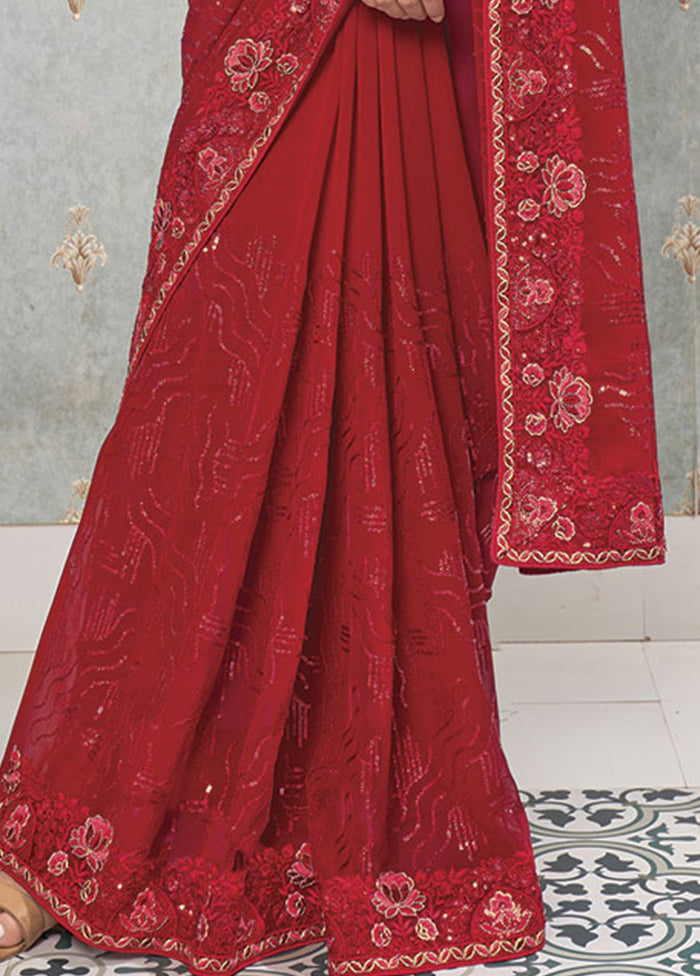 Red Georgette Saree With Blouse Piece - Indian Silk House Agencies