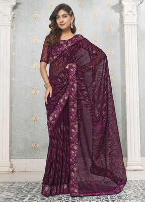 Wine Georgette Saree With Blouse Piece - Indian Silk House Agencies