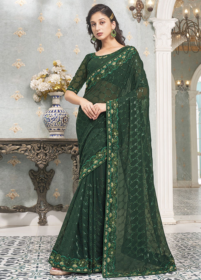 Green Georgette Saree With Blouse Piece - Indian Silk House Agencies