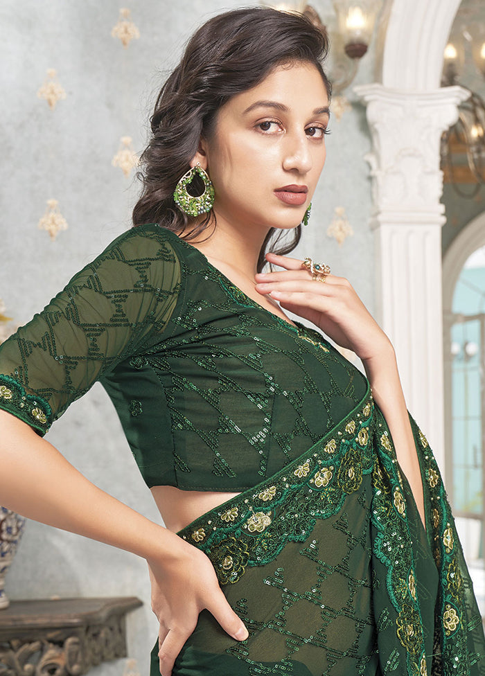 Green Georgette Saree With Blouse Piece - Indian Silk House Agencies