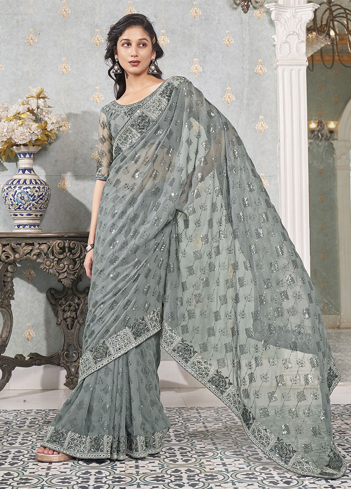 Grey Georgette Saree With Blouse Piece - Indian Silk House Agencies