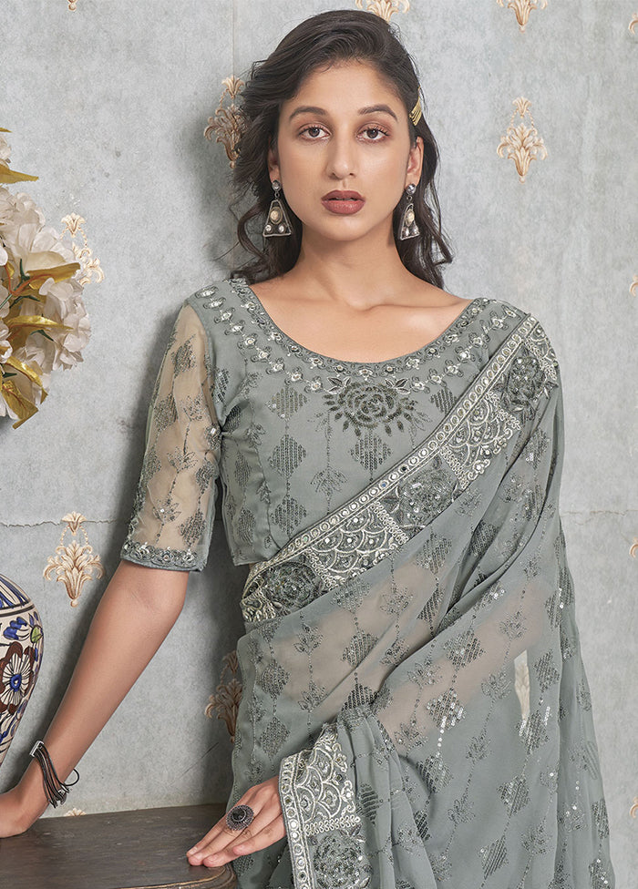 Grey Georgette Saree With Blouse Piece - Indian Silk House Agencies