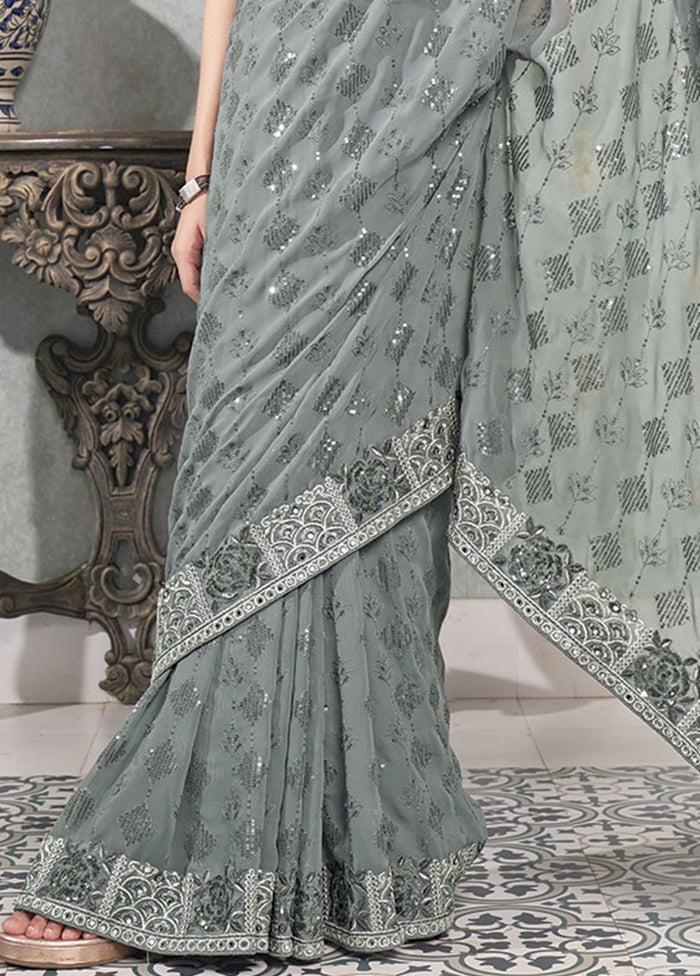 Grey Georgette Saree With Blouse Piece - Indian Silk House Agencies