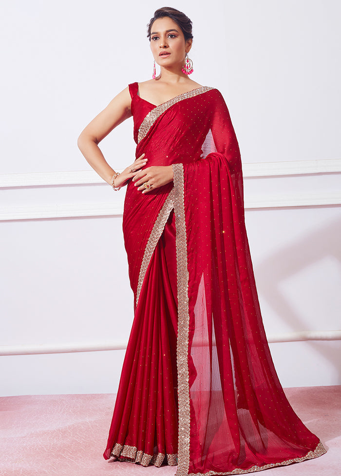 Red Silk Saree With Blouse Piece - Indian Silk House Agencies